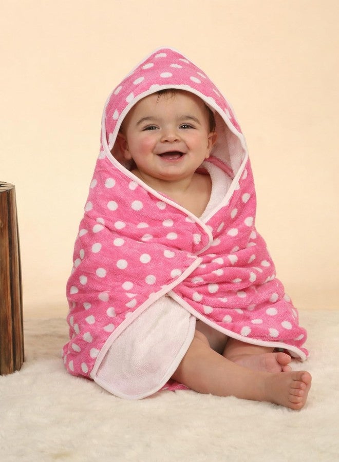 CREEVA Cuddle Baby/Kids Hooded Bath Towel in Pink Dotted Print – 100% Cotton, Super Absorbent Bath Wrap for Newborns & Toddlers | (0-3Years) - Image 1