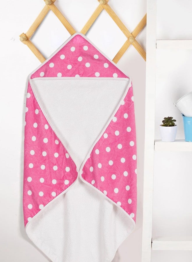 CREEVA Cuddle Baby/Kids Hooded Bath Towel in Pink Dotted Print – 100% Cotton, Super Absorbent Bath Wrap for Newborns & Toddlers | (0-3Years) - Image 2