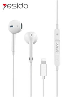 YH50 Wired Lightning Jack Earphones with Deep Bass, Clear Microphone, and Multi-Functional Inline Remote – Premium Hands-Free Audio Experience in White for iPhone and iOS Devices