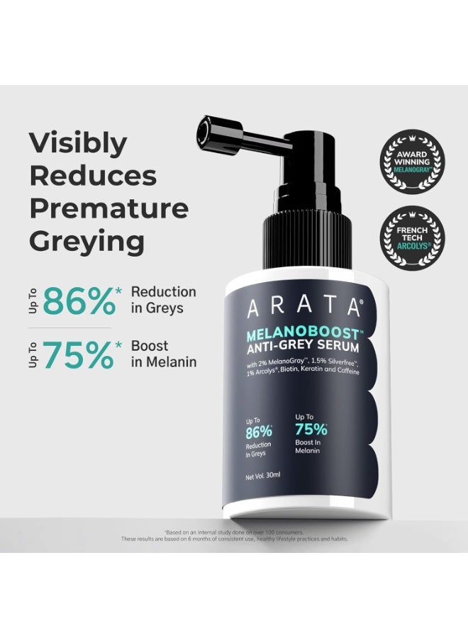 أراتا سيروم مضاد لشيب الشعر واللحية مع 2٪ ميلانوجراي و1.5٪ سيلفرفري و1٪ أركوليس ™ يعزز إنتاج الميلانين | يعزز التصبغ الطبيعي | يقلل من الشعر الرمادي | 30 مل - Image 2