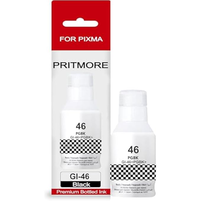 PRITMORE زجاجة حبر سوداء GI-46 سعة 170 مل لعائد صفحات عالي متوافقة مع طابعات كانون MAXIFY GX6040 GX7040 تطبع حتى 8,000 صفحة (حبر أسود بيغ) - Image 2