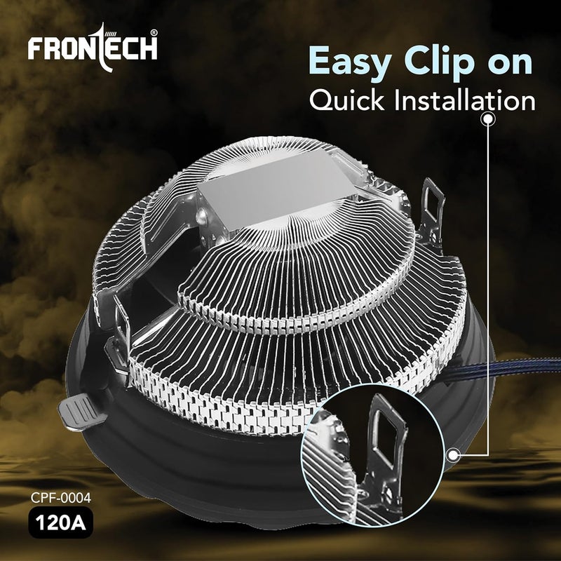 FRONTECH RGB CPU Cooler with Heatsink, 120mm Silent Fan, 1500 RPM, Hydraulic Bearing, 3-Pin 12V Connector, Supports Intel LGA 1700/1200/115x & AMD AM5/AM4 Sockets – (CPF-0004) - Image 5