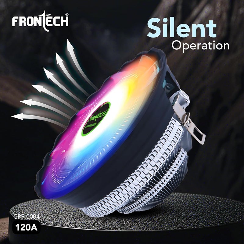 FRONTECH RGB CPU Cooler with Heatsink, 120mm Silent Fan, 1500 RPM, Hydraulic Bearing, 3-Pin 12V Connector, Supports Intel LGA 1700/1200/115x & AMD AM5/AM4 Sockets – (CPF-0004) - Image 4