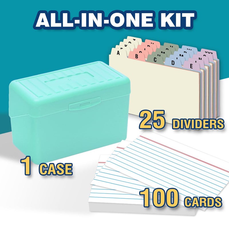 H4D 3x5 Index Card Holder with 100 Heavyweight Ruled Index Cards and 25 Plastic Dividers, Mint Green - Image 2