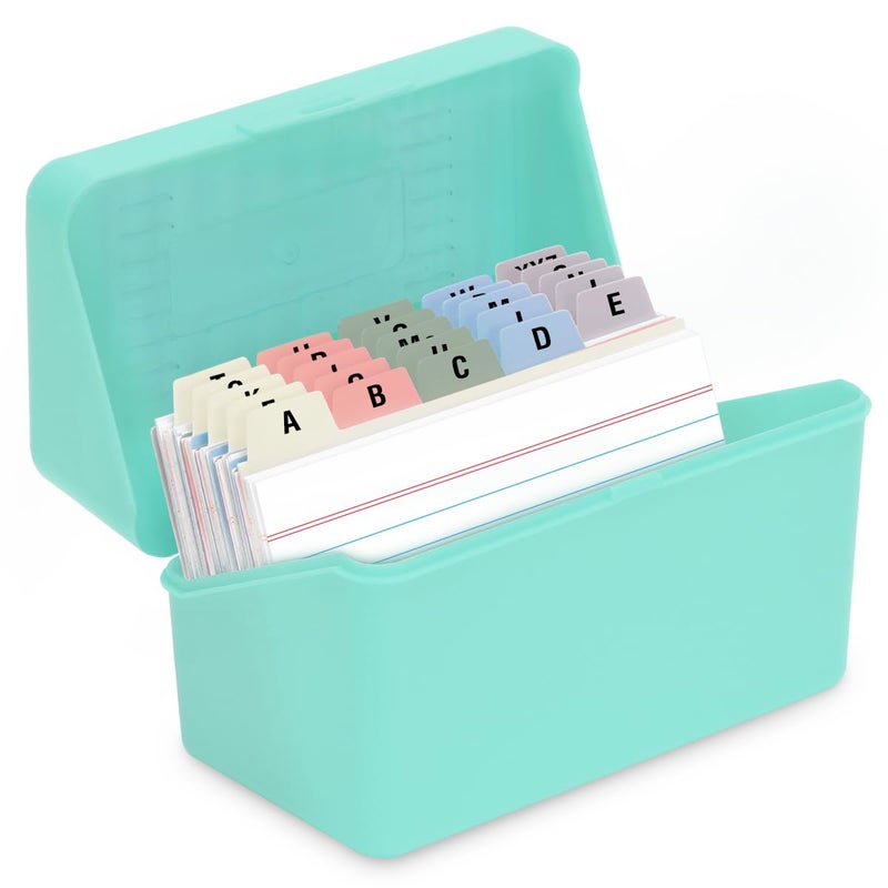 H4D 3x5 Index Card Holder with 100 Heavyweight Ruled Index Cards and 25 Plastic Dividers, Mint Green - Image 1
