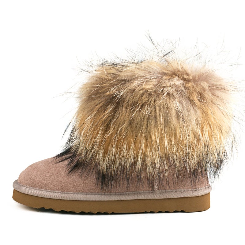 AUSLAND Genuine Suede Waterproof Boots for Women Furry Fur Winter Ankle Boots Warm Fluffy Snow Boot 9.5US Sand 99251 40EU - Image 4