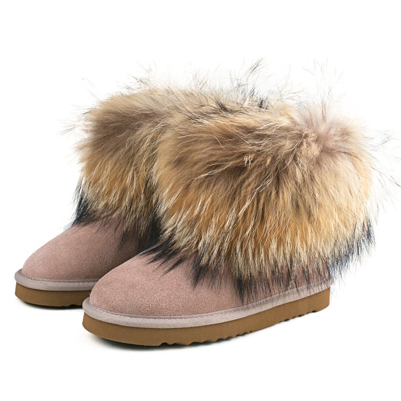 AUSLAND Genuine Suede Waterproof Boots for Women Furry Fur Winter Ankle Boots Warm Fluffy Snow Boot 9.5US Sand 99251 40EU - Image 2