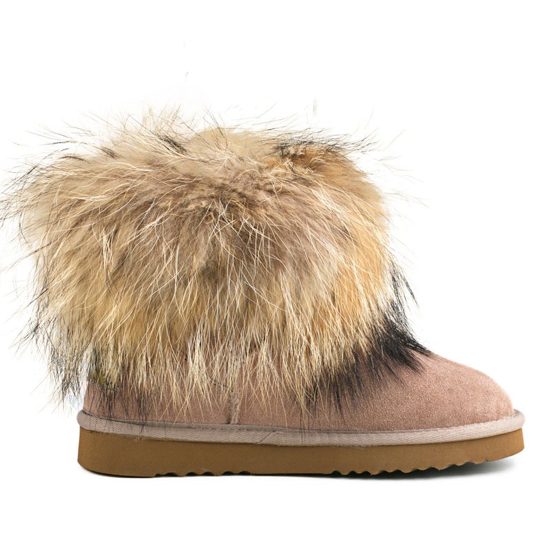 AUSLAND Genuine Suede Waterproof Boots for Women Furry Fur Winter Ankle Boots Warm Fluffy Snow Boot 9.5US Sand 99251 40EU - Image 5
