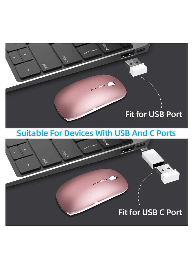 ماوس لاسلكي للكمبيوتر المحمول، ماوس بلوتوث لجهاز MacBook Pro/Air/Mac/iPad/Chromebook/الكمبيوتر، ماوس لاسلكي صامت مزدوج الوضع مع محول USB C (وردي ذهبي) - Image 3