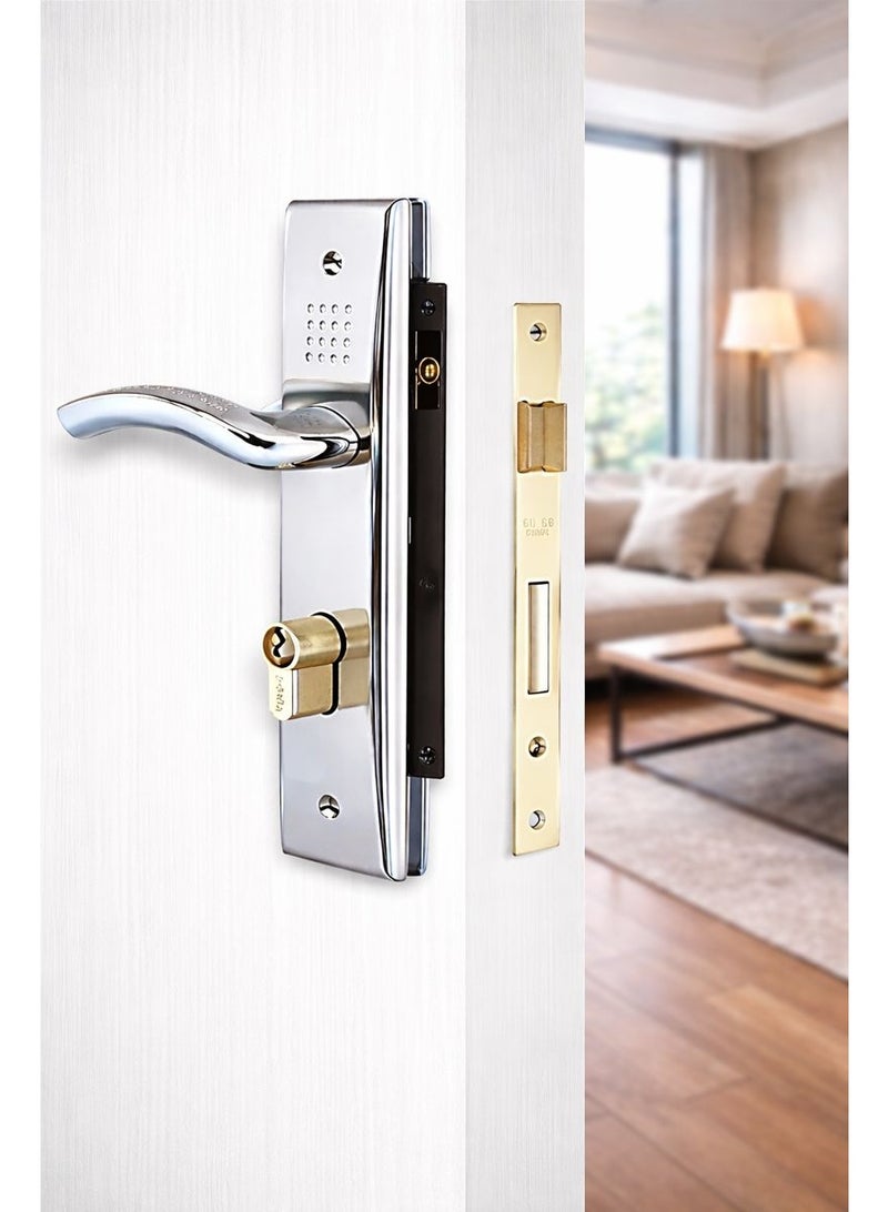 Midwest Door Handle & Lock Complete Set – Chrome Lever Handle with Key Lock, Universal Fit, Easy Installation for Home & Office Doors - Image 3