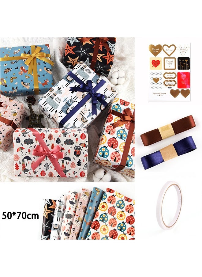 Zeemey 6 Sheets Gift Wrapping Paper With Accessories,Holiday Gift Wrapping Paper,Birthday Gift Box Gift Wrapping DIY, Gift Wrapping Paper for Birthday, Holiday, Wedding, Party,Kids Gift Wrapping (70cmX50cm)  - Image 1