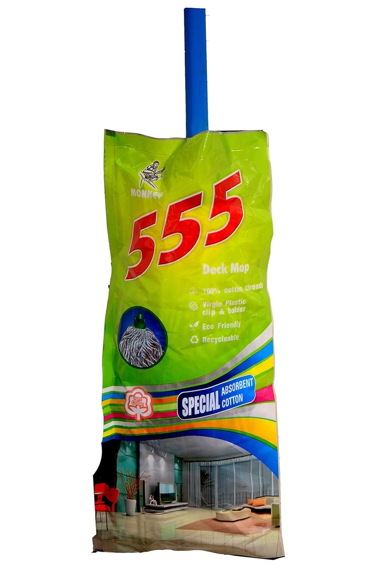Monkey 555 ممسحة دائرية خضراء بلاستيكية | خيوط قطنية ماصة | رأس قابل للتبديل | متينة | مقاومة لدرجات الحرارة العالية | مشبك وحامل بلاستيك عذري | تنظيف صديق للبيئة | ممسحة لتنظيف الأرضيات - Image 4