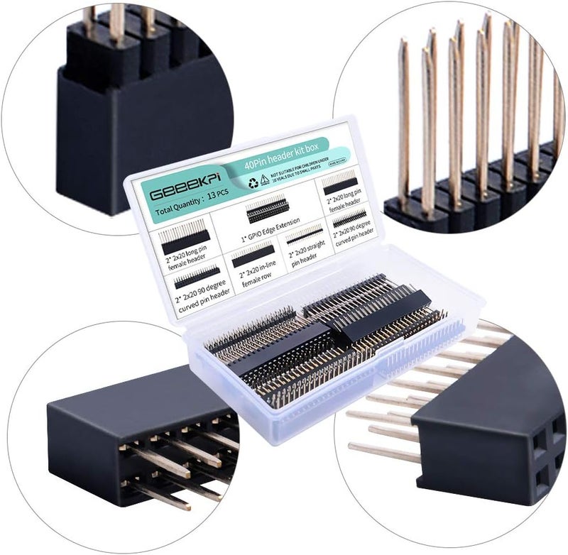 طقم رأس أنثوي قابل للتكديس 2x20 40 دبوس من GeeekPi لـ Raspberry Pi 4B/3B+/3B/2B/B+/A+/Zero/Zero W(2)/Jetson Nano/Tinker Board (7 مواصفات) (13 قطعة في المجموع) - Image 5