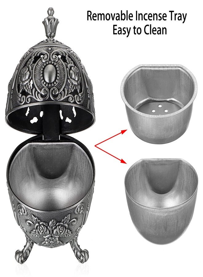 JUXYES Vintage Incense Burner Holder with Removable Ash Catchers, Metal Censer Antique Cone Coil Incense Burner Holder Zinc Alloy Spiritual Aromatherapy Yoga Meditation Gifts Retro Home Decoration - Image 3