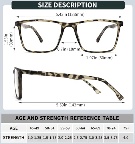 READITEASY Mens Reading Glasses 2.0+ Blue Light Blocking 4 Pack, Wide Computer Readers for Men with Spring Hinge Reduce Eyestrain/UV/Dryness, Square Large Trendy Eyeglasses 2.0 - Image 5