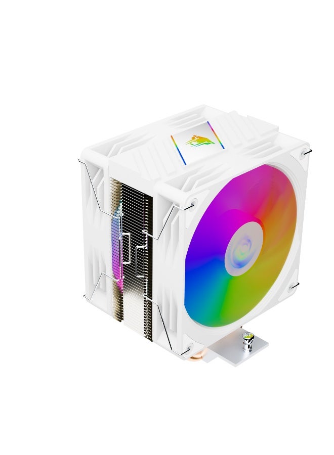 Jungle Leopard K400 PRO Dual Fan CPU Cooler | RGB Air Cooler | 120mm PWM Fans | High Airflow | Only Intel Compatible | Quiet 37dBA | 4 Heatpipes (White) - Image 1
