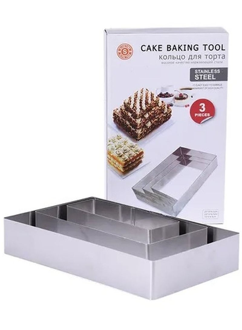 3-Piece Set Rectangle Cake Molds Silver - Image 1