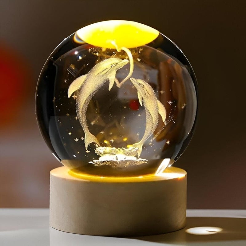 Crystal Ball Night Light - Enjoy the magic of the rotating galaxy with USB LED lamp featuring a luxurious wooden base, perfect for creating a relaxing ambiance in any room.(Small) - Image 5