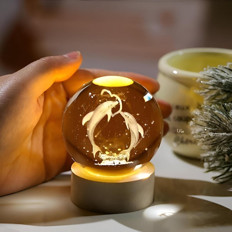 Crystal Ball Night Light - Enjoy the magic of the rotating galaxy with USB LED lamp featuring a luxurious wooden base, perfect for creating a relaxing ambiance in any room.(Small) - Image 4