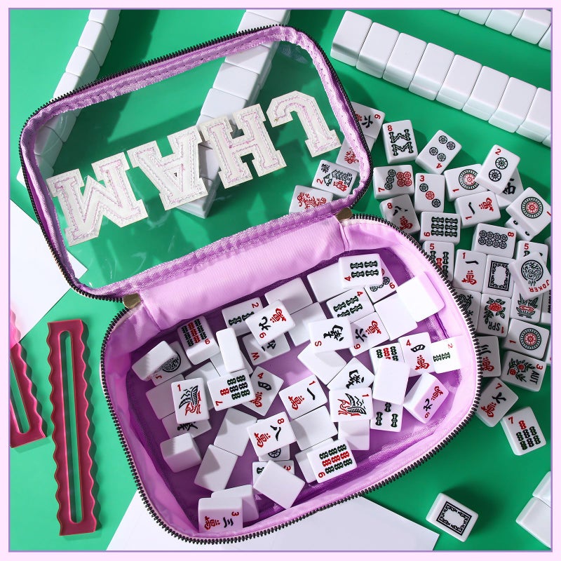 SilTriangle Empty Mahjong Tile Bag American Purple PVC Clear Mahjong Case Size 166 Waterproof Zippered Storage Tile Holder Rack Bag for Game Lover Gift Travel (Case Only) - Image 4