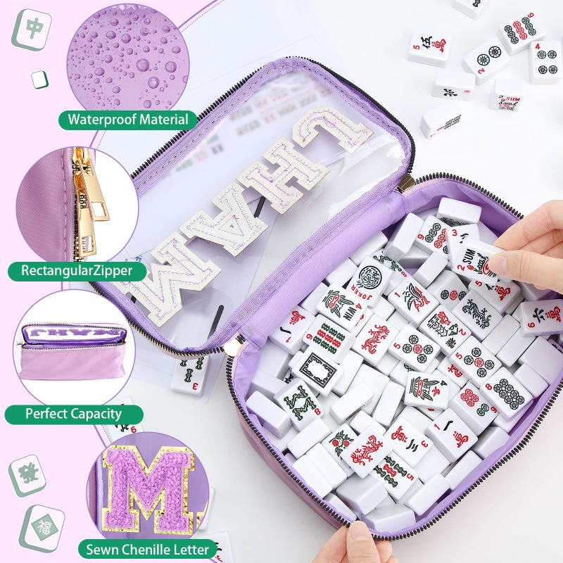 SilTriangle Empty Mahjong Tile Bag American Purple PVC Clear Mahjong Case Size 166 Waterproof Zippered Storage Tile Holder Rack Bag for Game Lover Gift Travel (Case Only) - Image 3