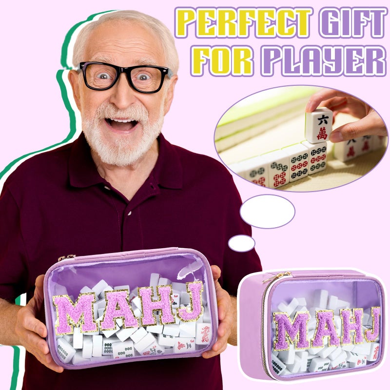 SilTriangle Empty Mahjong Tile Bag American Purple PVC Clear Mahjong Case Size 166 Waterproof Zippered Storage Tile Holder Rack Bag for Game Lover Gift Travel (Case Only) - Image 5