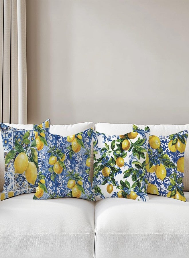 CQM 4 PCs Pillow Covers 18x18, Italy Lemon Throw Pillow Covers, Lemon Decor Italian Gifts Pillow Cases Decorative Pillow Protectors Living Room Bedroom Office Home Decor for Cushion Car Bed - Image 3