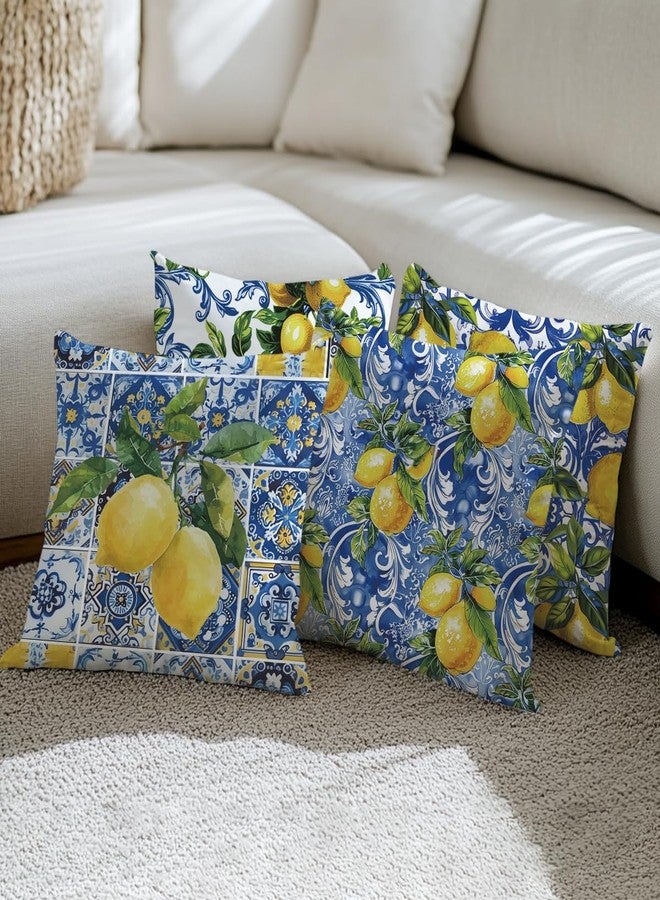 CQM 4 PCs Pillow Covers 18x18, Italy Lemon Throw Pillow Covers, Lemon Decor Italian Gifts Pillow Cases Decorative Pillow Protectors Living Room Bedroom Office Home Decor for Cushion Car Bed - Image 4