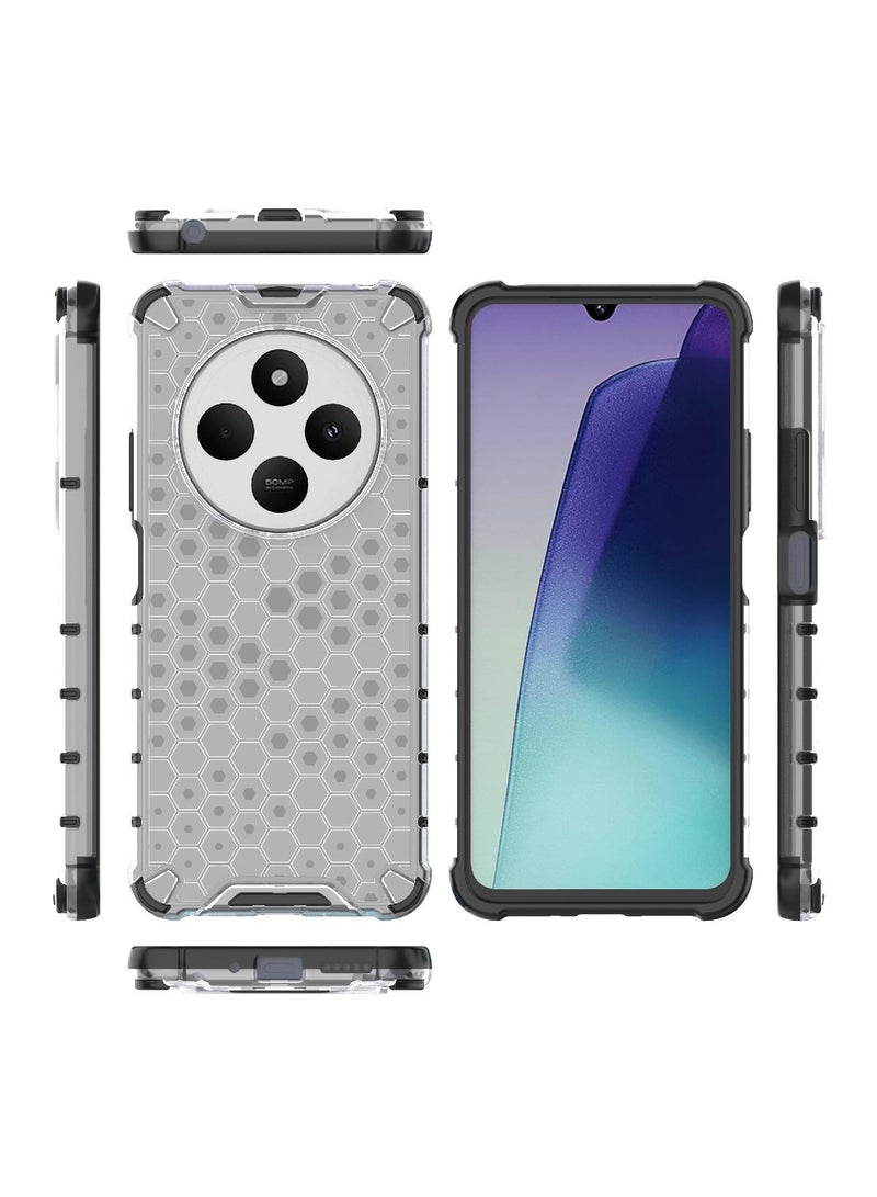 جراب حماية بتصميم خلية النحل، مقاوم للصدمات مع حماية للكاميرا متوافق مع Redmi 14C 4G / Poco C75 4G (شفاف) - Image 2