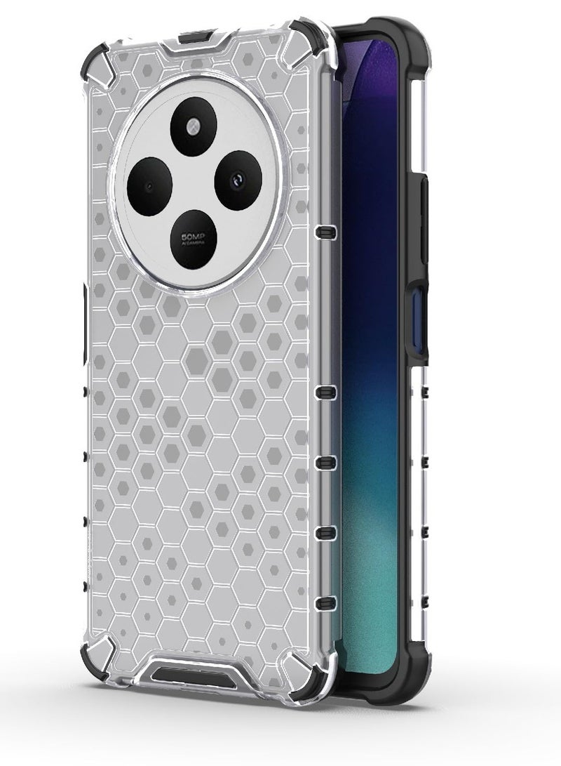 جراب حماية بتصميم خلية النحل، مقاوم للصدمات مع حماية للكاميرا متوافق مع Redmi 14C 4G / Poco C75 4G (شفاف) - Image 1
