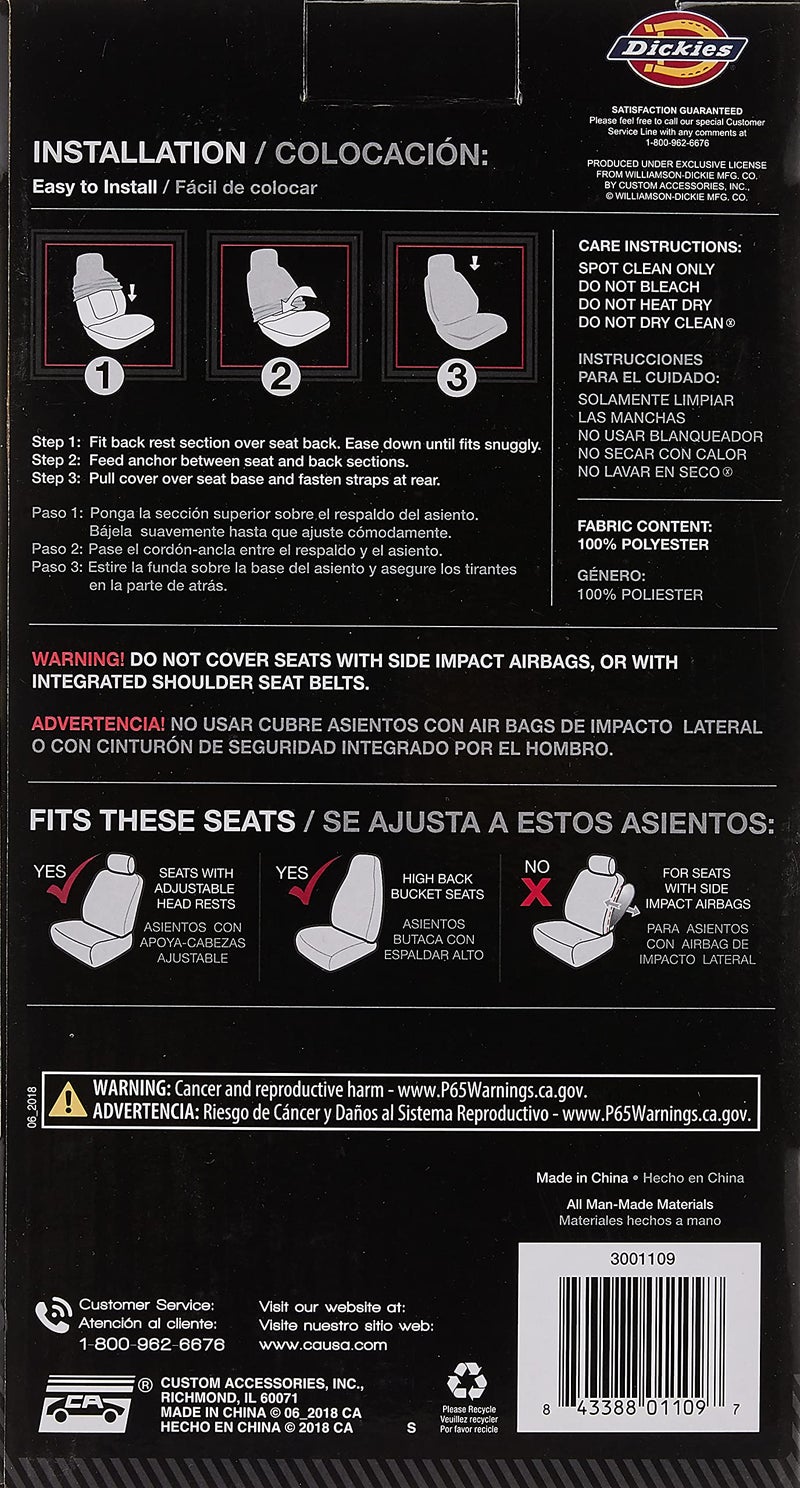 Dickies Heavy Duty Water-Resistant Trader Seat Cover, Black - Image 3