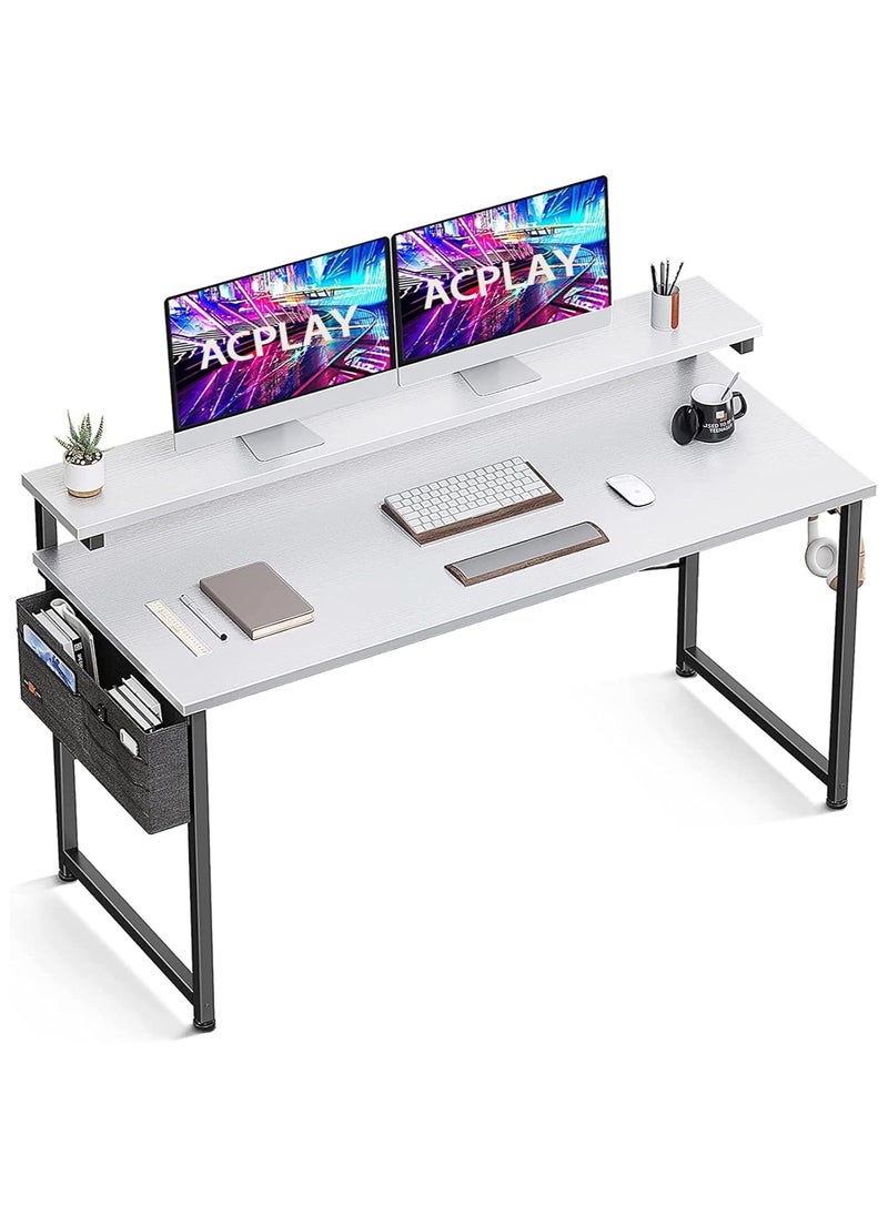ACPLAY Computer Desk with Adjustable Monitor Shelves 39 inch Home Office Desk with Monitor Stand Writing Desk Study Workstation with 3 Heights  - Image 1