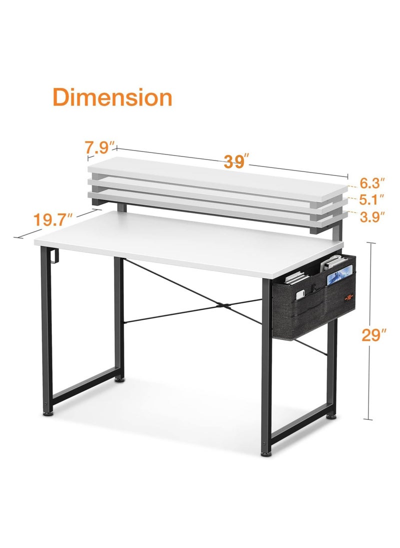 ACPLAY Computer Desk with Adjustable Monitor Shelves 39 inch Home Office Desk with Monitor Stand Writing Desk Study Workstation with 3 Heights  - Image 3