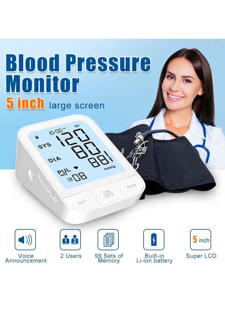 Blood Pressure Monitor, Automatic Upper Arm Blood Pressure Machine with 2x 99 readout, Backlit Large Screen Adjustable Large Cuff Home Hypertension Detector