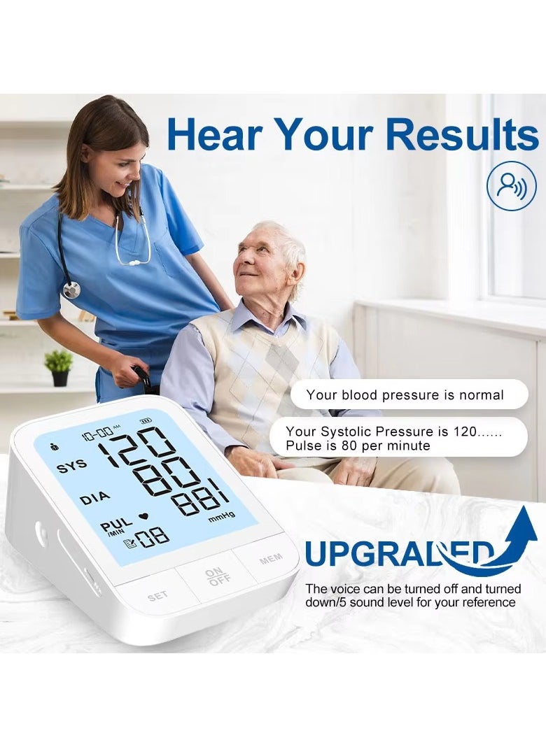 Blood Pressure Monitor, Automatic Upper Arm Blood Pressure Machine with 2x 99 readout, Backlit Large Screen Adjustable Large Cuff Home Hypertension Detector