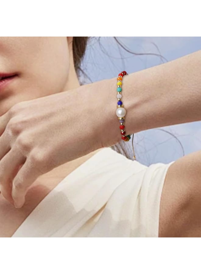 Frigotine Healing Crystal Rainbow Bead Adjustable Bracelets for Woman，Natural Colorful Gemstone Beaded Beach Surfer Summer Jewelry Gifts - Image 2