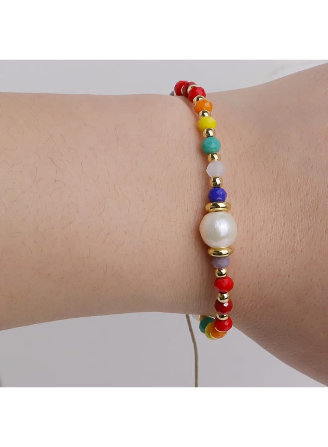 Frigotine Healing Crystal Rainbow Bead Adjustable Bracelets for Woman，Natural Colorful Gemstone Beaded Beach Surfer Summer Jewelry Gifts - Image 3