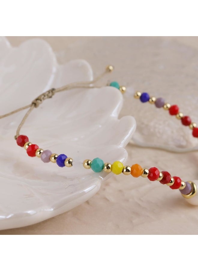 Frigotine Healing Crystal Rainbow Bead Adjustable Bracelets for Woman，Natural Colorful Gemstone Beaded Beach Surfer Summer Jewelry Gifts - Image 5