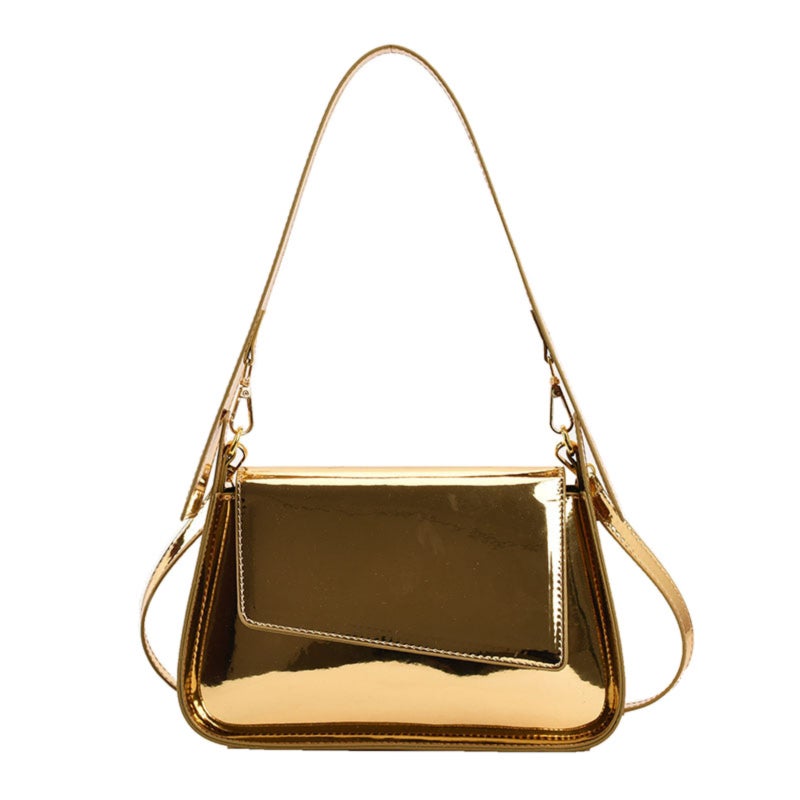 Patent Leather Shoulder Bag: 26*7*17cm Golden Glossy Finish - Spice Girl Style Adjustable Strap Crossbody Bag for Casual and Formal Occasions - Image 1
