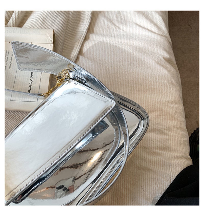 Patent Leather Shoulder Bag: 26*7*17cm Golden Glossy Finish - Spice Girl Style Adjustable Strap Crossbody Bag for Casual and Formal Occasions - Image 4