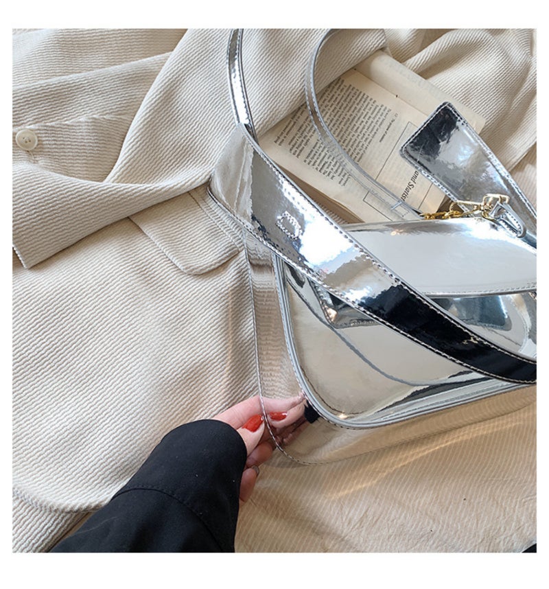 Patent Leather Shoulder Bag: 26*7*17cm Golden Glossy Finish - Spice Girl Style Adjustable Strap Crossbody Bag for Casual and Formal Occasions - Image 2