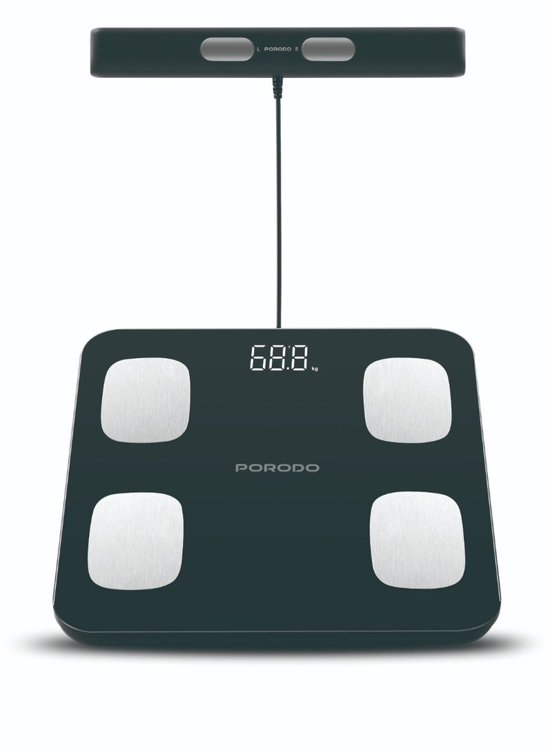 porodo Lifestyle Precise Analysis Smart Scale with 8 Precision Electrodes / 180kg Max Weight / Wellness Score / Body Fat / Bone Density / Body Muscle / Hydration Level - Black - Image 3