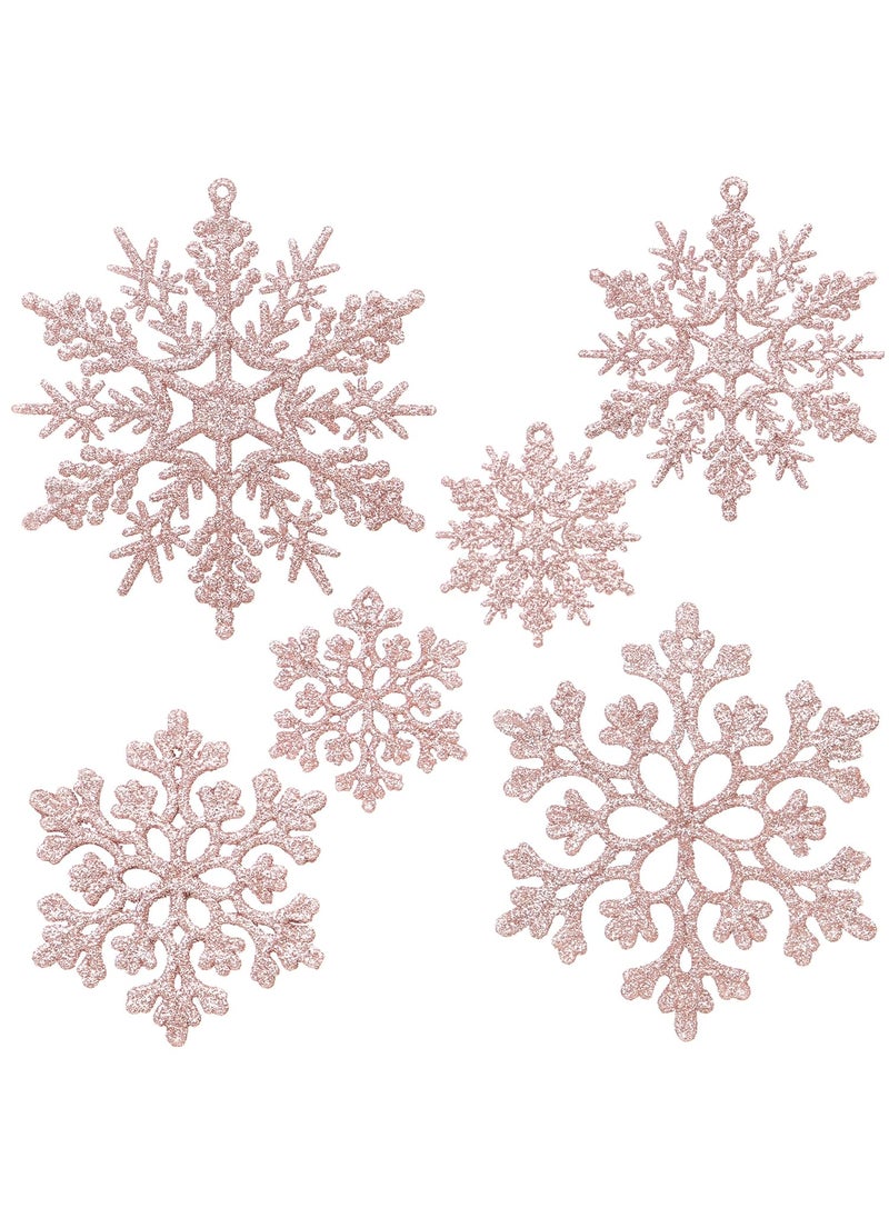 Sea Team Sea Team Plastic Christmas Glitter Snowflake Ornaments Christmas Tree Decorations, 2, 3, 4 Inches, Set of 36, Rose Gold  - Image 1