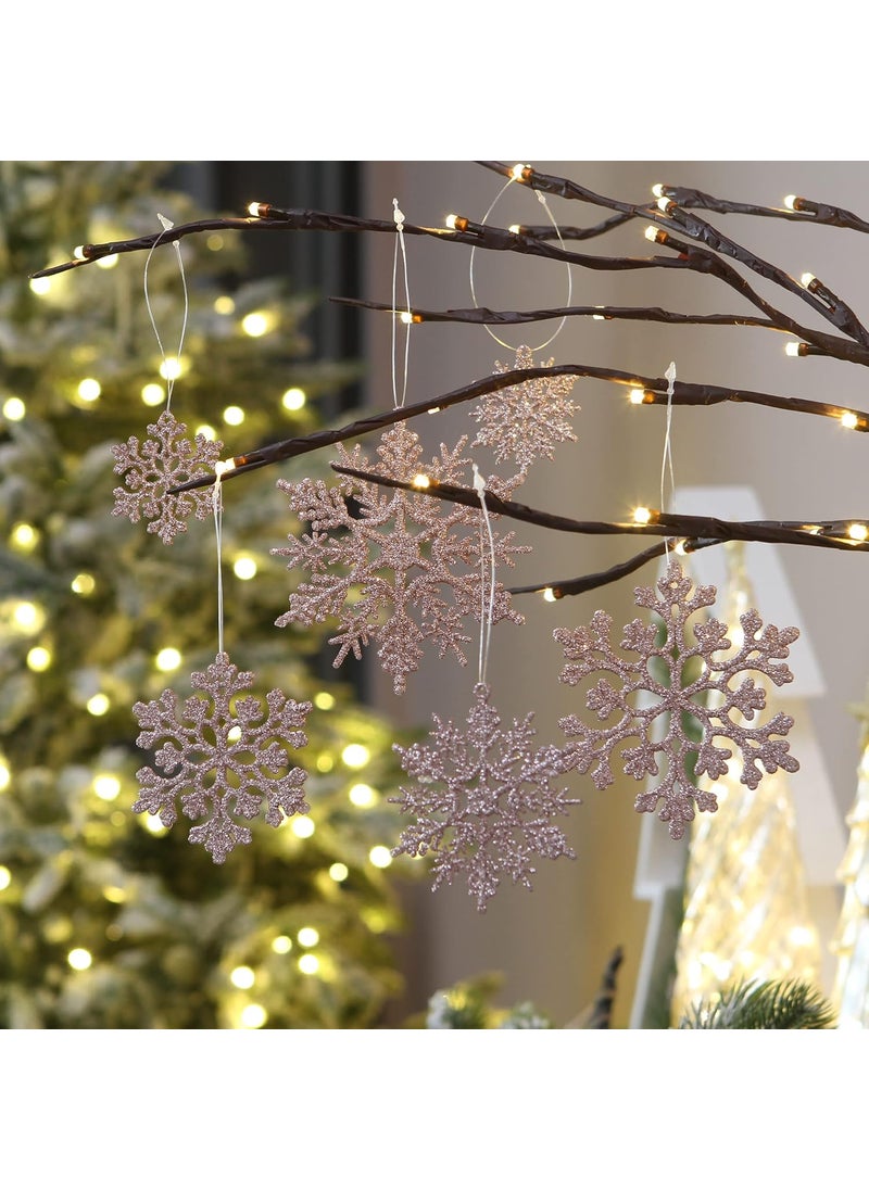 Sea Team Sea Team Plastic Christmas Glitter Snowflake Ornaments Christmas Tree Decorations, 2, 3, 4 Inches, Set of 36, Rose Gold  - Image 3