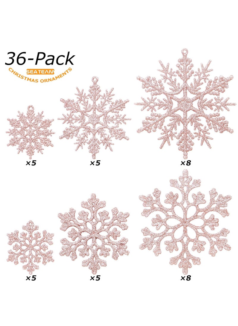 Sea Team Sea Team Plastic Christmas Glitter Snowflake Ornaments Christmas Tree Decorations, 2, 3, 4 Inches, Set of 36, Rose Gold  - Image 2