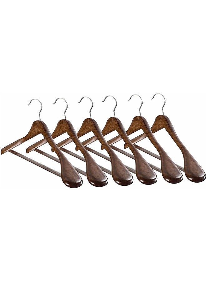 LENND Wide Shoulder Wooden Hangers, Suit Hangers with Non Slip Pants Bar, Smooth Finish 360° Swivel Hook Solid Wood Coat Hangers for Dress, Jacket, Pants, Heavy Clothes Hangers 6 Pack - Image 1