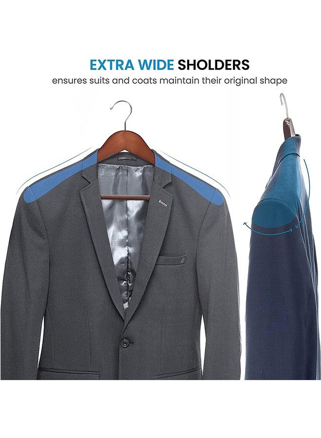 LENND Wide Shoulder Wooden Hangers, Suit Hangers with Non Slip Pants Bar, Smooth Finish 360° Swivel Hook Solid Wood Coat Hangers for Dress, Jacket, Pants, Heavy Clothes Hangers 6 Pack - Image 3