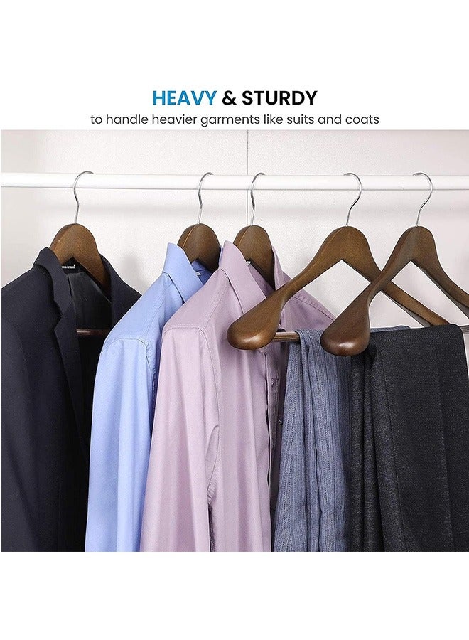 LENND Wide Shoulder Wooden Hangers, Suit Hangers with Non Slip Pants Bar, Smooth Finish 360° Swivel Hook Solid Wood Coat Hangers for Dress, Jacket, Pants, Heavy Clothes Hangers 6 Pack - Image 2