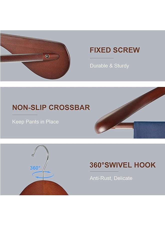 LENND Wide Shoulder Wooden Hangers, Suit Hangers with Non Slip Pants Bar, Smooth Finish 360° Swivel Hook Solid Wood Coat Hangers for Dress, Jacket, Pants, Heavy Clothes Hangers 6 Pack - Image 4