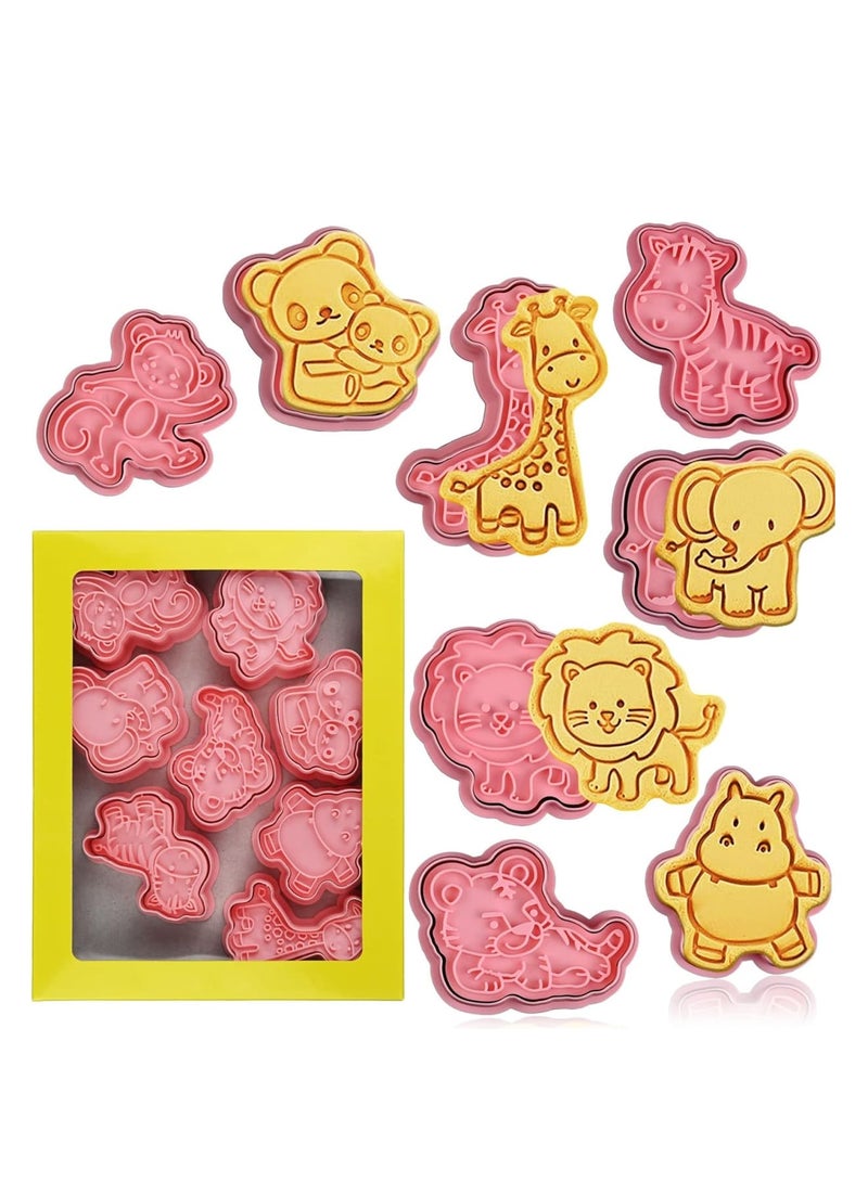 Zikra 8Pcs Animal Cookie Cutters, With Plunger Stamps Set, 3D Animal Embossing Cutters, Polymer Clay Cutters for Kids, Tiny Fruit Cutter, for Biscuit Fondant Cheese Baking Molds - Image 1